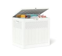 ZYJOYY 33 Gallon Resin Deck Box, Weatherproof Outdoor Storage Box for Patio, Garden, Pool, and Yard, Lockable Waterproof Bin for Tools, Cushions, and Accessories, White