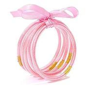 ZYJSSKUK Shiny Jelly Bracelet Set - Shiny Silicone Light Bow Bracelet Multilayer Silicone Rainbow Rose Gold Bracelet Ribbon Set Stackable Jewelry, L, Silicone, No