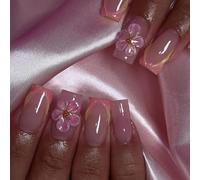 ZYKEJJDDAK 24Pcs Square Glossy Designs French False Nails, Acrylic Artificial Nails Glues On Nails Women