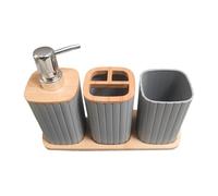 ZYKEJJDDAK 4Pcs Modern Bathroom Set with Wood Base Includes Toothbrush Holder Hydraulic Cup Mouth Cup 1 Set Bathroom Toilet Brush Holder