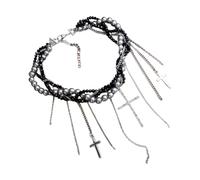 ZYKEJJDDAK Adjustable Length Choker Pearls Chain Necklace with Stylish Tassels Pendant Clavicle Chain Party
