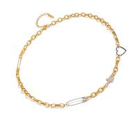 ZYKEJJDDAK Classical Vintage Necklace Featuring Five-pointed Star and Love Heart Paper Clip Charm Stainless Steel Neck