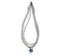 ZYKEJJDDAK Colorful Beaded Choker Necklace with Flower Pendant Double-Layered Pearl-Beaded Choker Clavicle Chain Women