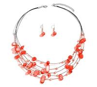 ZYKEJJDDAK Colorful Shell Crystal Necklace Earring Set Clavicle Chain Temperament Choker Simple Multilayer Choker