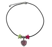 ZYKEJJDDAK Delicate Tiny Wax Rope Choker Dainty Heart Pendant Necklace Star Heart Necklaces Everyday Jewelry for Women