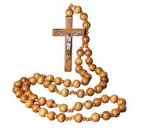 ZYKEJJDDAK Extra Long Wooden Religious Wall Art Sacred Rosary Display With Thick Beads And Crosses For Meditations Space
