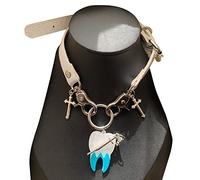 ZYKEJJDDAK Fashion Trend Sub-culture Leather Collarbone Chain Temperament Simple Cold Crossed Big Tooth Metal