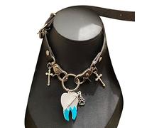 ZYKEJJDDAK Fashion Trend Sub-culture Leather Collarbone Chain Temperament Simple Cold Crossed Big Tooth Metal
