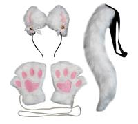 ZYKEJJDDAK Foxes Costume Set Furry Gloves Plush Animal Face Cover Cats Ears Headband Halloween Costume Foxes Tail