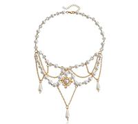 ZYKEJJDDAK Heart Pendant Necklace Gorgeous Pearl Beaded Necklace Party Jewelry Elegant Choker Chain Fashion Clavicle