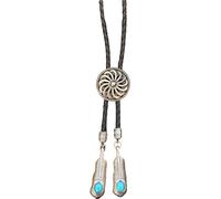ZYKEJJDDAK Men Women Vintage Bolotie Western Braided Leather Necktie Antique Carving Flower Jewelry Feathered Pendant