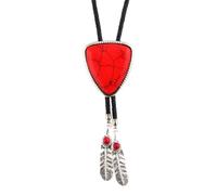 ZYKEJJDDAK Men Women Vintage Bolotie Western Faux Leather Rope Necktie Triangular Stone Jewelry Feathered Pendant