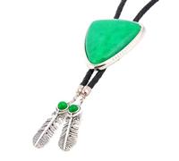 ZYKEJJDDAK Men Women Vintage Bolotie Western Faux Leather Rope Necktie Triangular Stone Jewelry Feathered Pendant