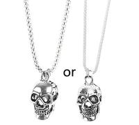 ZYKEJJDDAK Mens Stainless Steel Gothic Skull Charm Pendant with Chain Necklace Devil Skull Punk Necklace Halloween