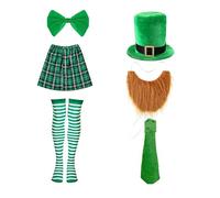 ZYKEJJDDAK Patricks Day Bartender Costume Includes Hat Skirt Neck Tie Realistic Beard Long Stocking for Men