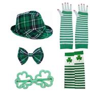 ZYKEJJDDAK Patricks Day Hat Bowtie Beard Headband Necklace Eyeglasses Skirt Long Glove Leg Sleeve Patricks Costume