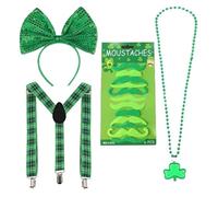 ZYKEJJDDAK Patricks Day Hat Bowtie Beard Headband Necklace Eyeglasses Skirt Long Glove Leg Sleeve Patricks Costume