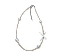 ZYKEJJDDAK Sweet Cool Bowknot Necklace Pearl Crystal Beaded Choker Collar Necklace Simple Clavicle Chain Fashion Neck Chain