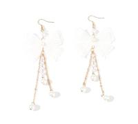 ZYKEJJDDAK Sweet Dangle Earrings Fashion Bowknot Pearl Tassels Earrings Simple Long Drop Earrings Temperament Woman