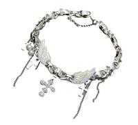 ZYKEJJDDAK Unique Silver Winged and Crucifix Pendant Necklace Adjustable Length Neckchain Vintage Accessories