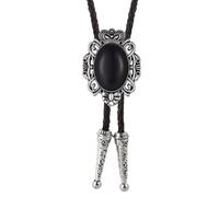 ZYKEJJDDAK Vintage Bolotie Necktie Handmade Metal Flower Trim Stone Jewelry Pendant Faux Leather Rope Western Necklace