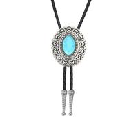 ZYKEJJDDAK Vintage Bolotie Necktie Handmade Metal Moon Trim Stone Jewelry Pendant Artificial Leather Rope Western