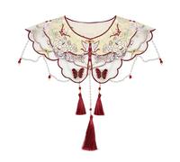ZYKEJJDDAK Vintage Embroidered Butterfly Flower Necklace False Collar Beaded Tassels Chinese Yunjian Shawl Wrap Capelet