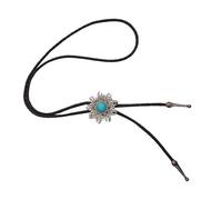 ZYKEJJDDAK Vintage Metal Flower Stone Pendant Bolotie Western Braided Leather Rope Necktie Jewelry Shirt Collar Chain