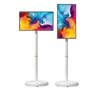 ZyKnaurral 21.5-Inch Smart Touchscreen Monitor, 1080p Mobile Portable TV Stand on Wheels, Swivel Rotation Rolling Monitor, Built-in 6000mAh(4-6H),Full Swivel Rotation Rolling TV White-4+64G