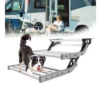 ZyKnaurral Manual Retractable Stairs,RV Step Camper Stair Folding Electric Single Steps Aluminum RV Door Entry Bottom Step Heavy Duty Safety Platform Easy to Install DoubleLayer-ManualWithLight
