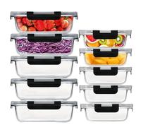 Zykphao 10pcs Glass Food Storage Containers with Lid Set, Airtight Glass Meal Prep Containers [10 Containers + 10 Lids],Lunch Bento Boxes with Leak Proof Lids for Microwave,Freezer and Dishwashe