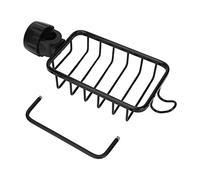 ZYLARUM Kitchen Faucet Sponge Holder | Hanging Drain Rack with Towel Shelf for Sink | Space Saving Organizer for Sponges/Soap/Dish Towels | No Tools Installation, Aluminum & Plastic (Black)