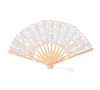 ZYLARUM Vintage Hand Fan | Hollow Lace Wooden Folding Fan with Tassel | Portable Fan for Performances/Weddings/Presents | Lightweight Decorative Accessory (Beige)