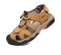ZYLDK Sports Outdoor Sandals Summer Men's Beach Shoes Casual Sandals for Men Closed-Toe Shoes Leather Trekking Walking Hiking Touch Close Strap Yellow UK5