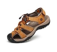 ZYLDK Sports Outdoor Sandals Summer Men's Beach Shoes Closed-Toe Shoes Leather Casual Trekking Walking Hiking Touch Close sandals for men Yellow UK8.5