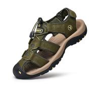 ZYLDK Sports Outdoor Sandals Summer Men's Beach Shoes Closed-Toe Shoes Leather Casual Trekking Walking Hiking Touch Close sandals for men Green UK8.5