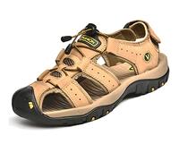 ZYLDK Sports Outdoor Sandals Summer Men's Beach Shoes Closed-Toe Shoes Leather Casual Trekking Walking Hiking Touch Close sandals for men Khaki UK6