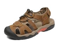 ZYLDK Sports Outdoor Sandals Summer Men's Beach Shoes Closed-Toe Shoes Leather Casual Trekking Walking Hiking Touch Close sandals for men Brown UK9
