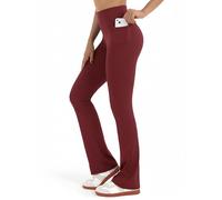 Zylioo Extra Long Flared Leggings for Women,Flared Yoga Pants Tall,Extra Long Wide Leg Leggings with Pocket Tummy Control Wine