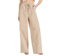 Zylioo Extra Long Linen Pants Women Summer Tall Ladies Beach Trousers Wide Leg Loose Fit with Pockets Khaki