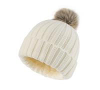 Zylioo L-XL Fleece Beanie Hat,Large Size Knit Hat with Pompom Oversize Thermal Ski Bobble,XL Ladies Warm Winter Skull Cap for Big Heads