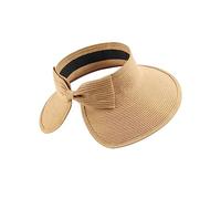 Zylioo Small Straw Visor Hats,Wide Brim Topless Beach Sun Hat for Petite Heads,UV Summer Roll-Up Messy Bun Ponytail Foldable Straw Hats Khaki