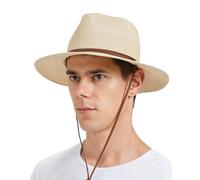 Zylioo Straw Hats with Chin Strap for Small Heads Summer Fedora Beach Sun Hat Petite Wide Brim UV Holiday Hat