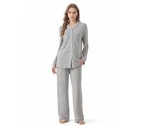 Zylioo Tall Ladies Pyjamas Two-pieces Sets Night and Sleep Wear Drawstring Pants Extra Long Inseam for Casual Leisure House Light Grey