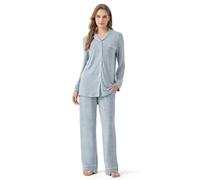 Zylioo Tall Ladies Pyjamas Two-pieces Sets Night and Sleep Wear Drawstring Pants Extra Long Inseam for Casual Leisure House Light Blue