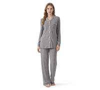 Zylioo Womens Button Down Pyjama Sets Long Sleeve Sleepwear Stretchy Lounge for Home House Holiday Weekend Night Wear Dark Grey