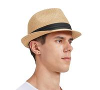 Zylioo XL/XXL Straw Hats for Large Heads, Summer Trilby Fedora Jazz Sun Hat Mens for Holiday UV Protection