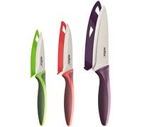Zyliss 3 Piece Knife Set, Sharp Stainless Steel, Non Slip Soft Grip Handles, 3 x Professional Kitchen Knives with Protection Covers, Dishwasher Safe
