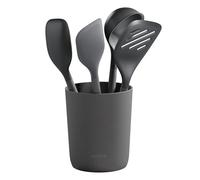 Zyliss 5 Piece Kitchen Utensil Set, Sustainable Wheat Straw, Includes, Ladle, Turner, Spatula, Spoon and Holder, Heat Resistant, Non-Stick, Beluga Grey