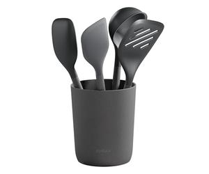 Zyliss 5 Piece Kitchen Utensil Set with Utensil Holder Heat Resistant | Set Includes Ladle, Turner, Spatula, Spoon and Holder Made With Sustainable Wheatstraw Handle Dishwasher Safe Kitchen Storage